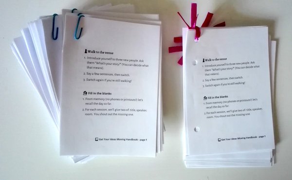 Cute little printed copies of the Get Your Ideas Moving handbook that we used