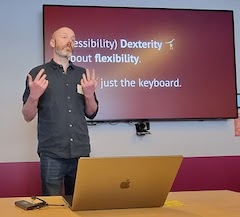 Me speaking about accessibility at Code Camp Wellington 2023