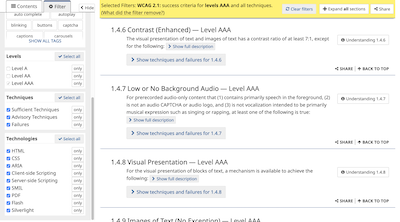 WCAG quick reference doc showing just AAA items