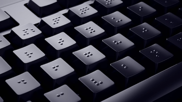 A braille keyboard, glinting in the light